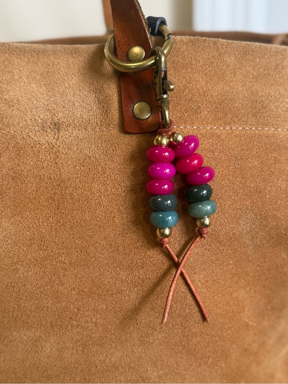Pink and Green Beaded bag charm - Picture 3 of 6